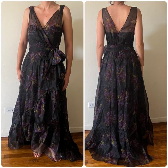 Cinq a sept maxi organza dress Bow size 6 black purple C0 - Picture 2 of 8